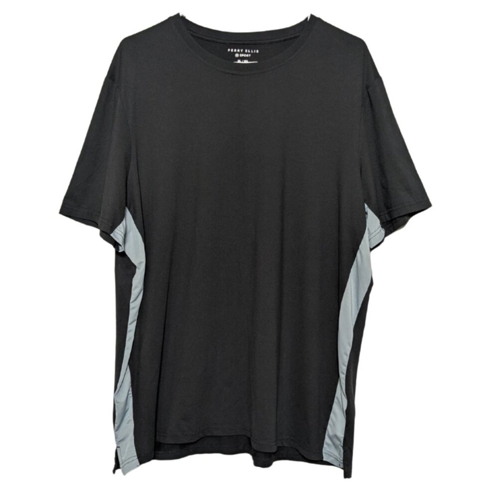 Perry Ellis Sport Men's XL Black T-Shirt, Gray Panels, Soft, Stretchy